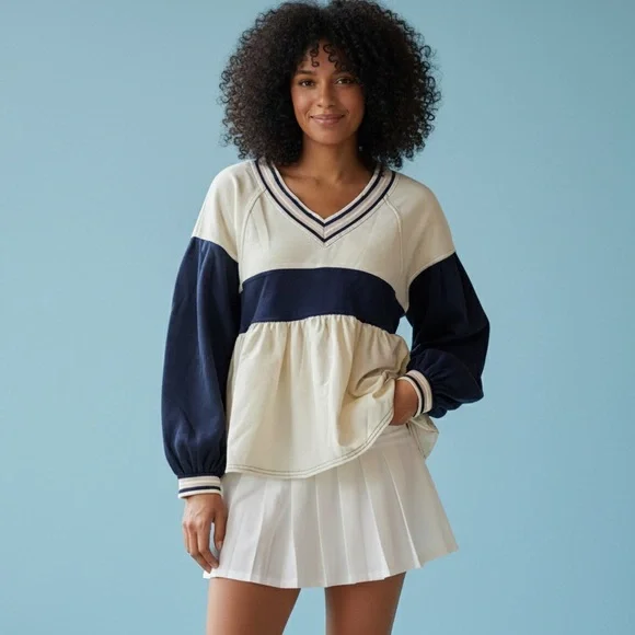 NWT Entro Mixed Media V-Neck Peplum Top Size Large - Picture 1 of 5